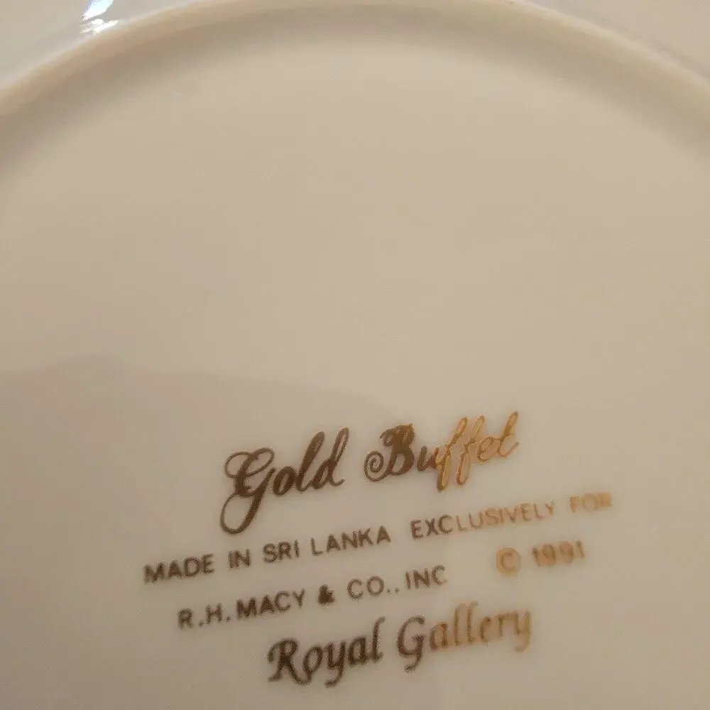 Royal Gallery Gold Salad Plate White Porcelain Gold Scroll Rim 1991 Sri Lanka